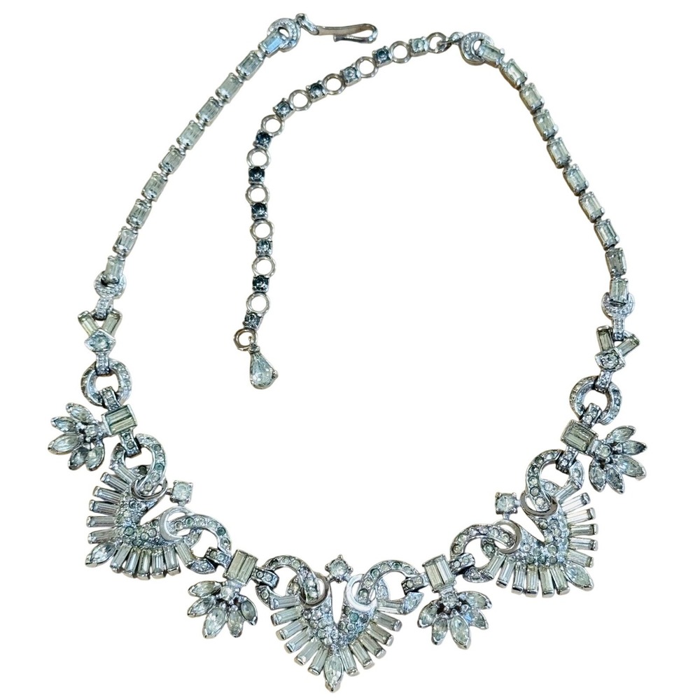 VTG Art deco Pennino necklace Jeweled crystal rhinestone Baguettes Elegant 16"